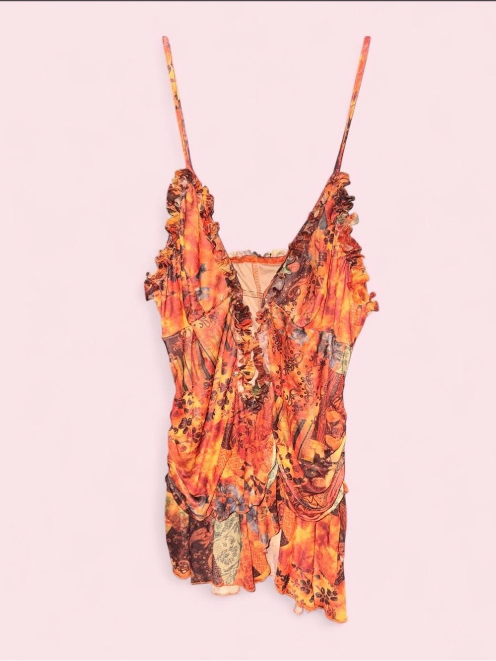 Women’s Orange Floral Ruffle Two Piece Set